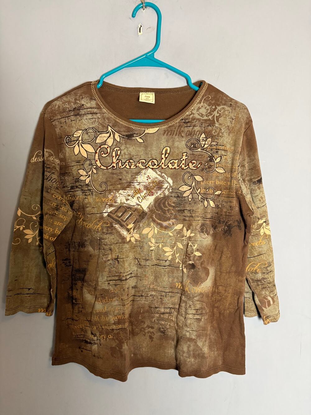 Jess & Jane Chocolate Graphic Long Sleeve Top Brown Women’s Medium